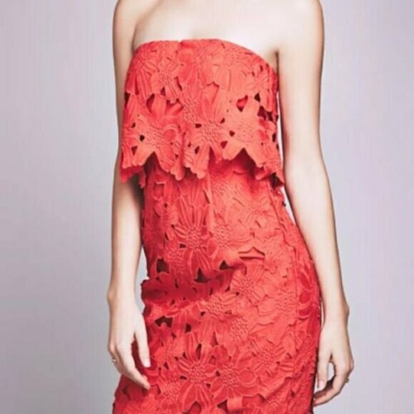 Saylor x Free People Erin Coral Red Lace Strapless Dress Size: Small - Picture 13 of 14